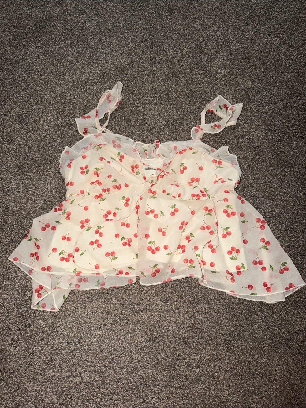 wild fable White Sheer Cherry-Print Ruffle Cami